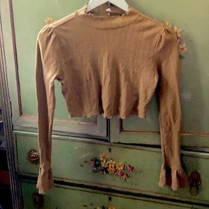 Long-sleeved mock turtleneck pointelle crop top